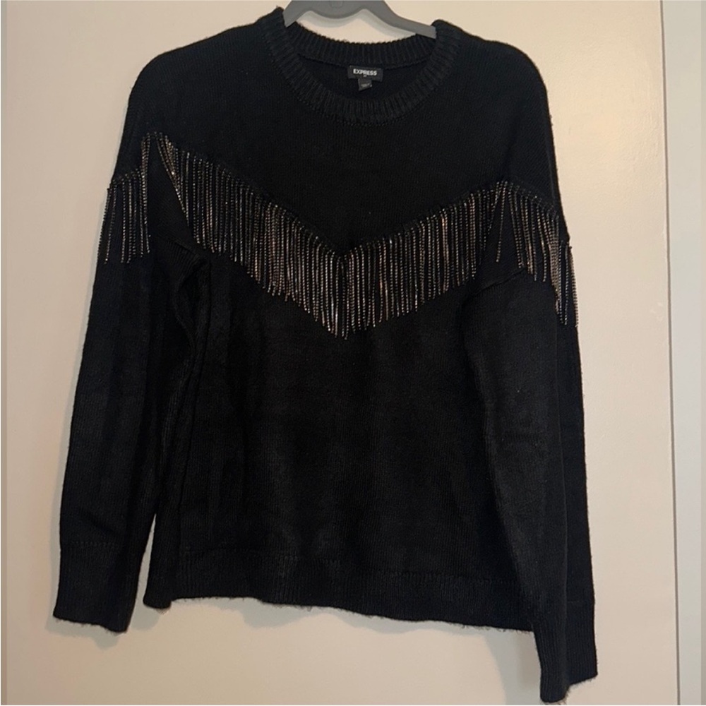 Express Black Sweater with Metallic Fringe